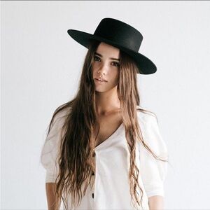 Gigi Pip Dahlia Boater Hat in black